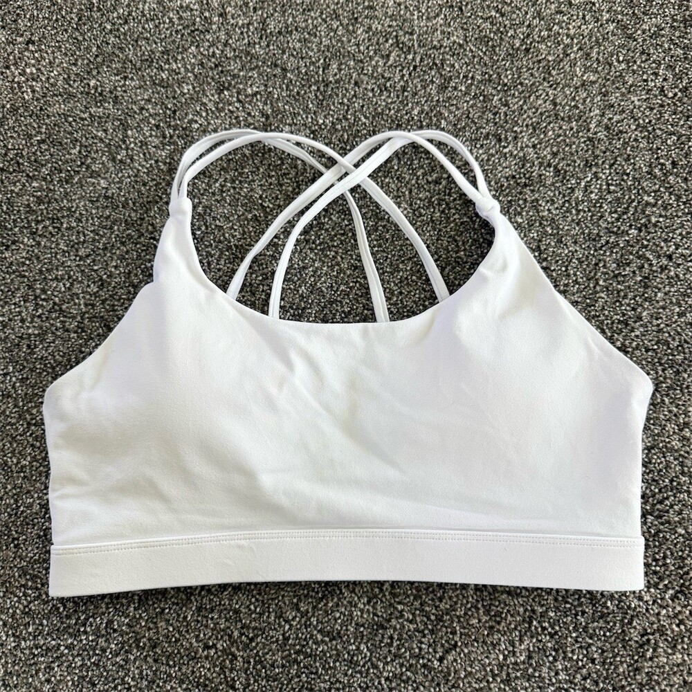 Lululemon Sports Bra Womens Size M White Strappy Crossback Removable Pads